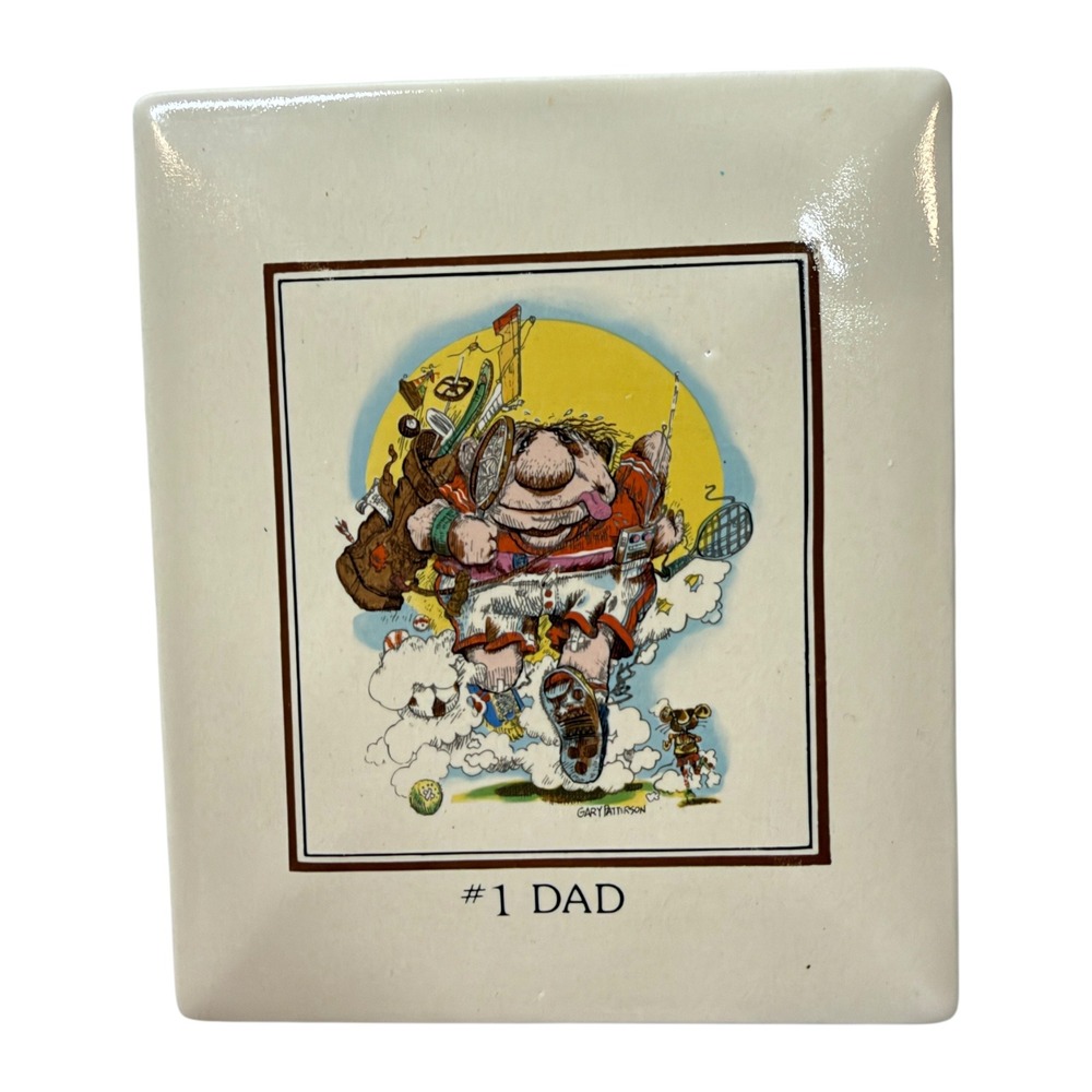 Gary Patterson Papel Trinket Box #1 Dad Cream Ceramic Sports Cartoon Made Japan